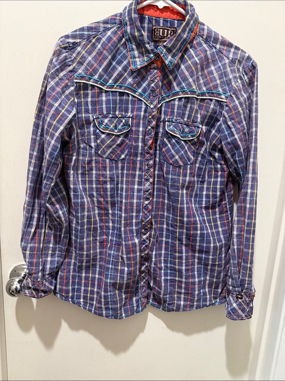 Cup Couture Women's Blue Plaid Button-Down Shirt